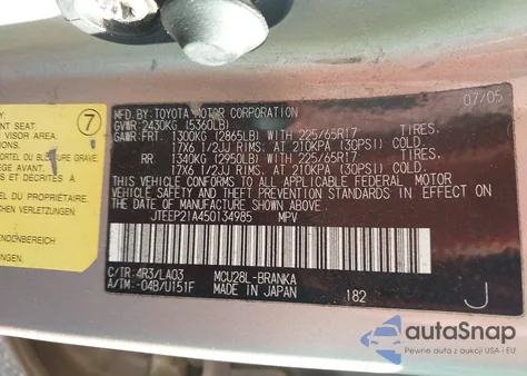 2005 Toyota Highlander Limited V6 из США, поврежденный, VIN JTEEP21A450134985